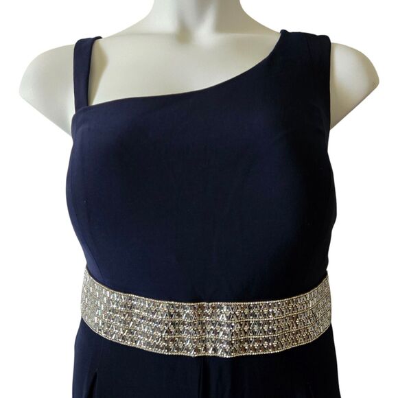 Roz & Ali Navy Blue One-Shoulder Pantsuit • Sleeveless • Wide-Leg • Fits 14 - 16 - Picture 3 of 10